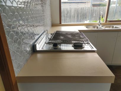 Before: beige laminate benchtop