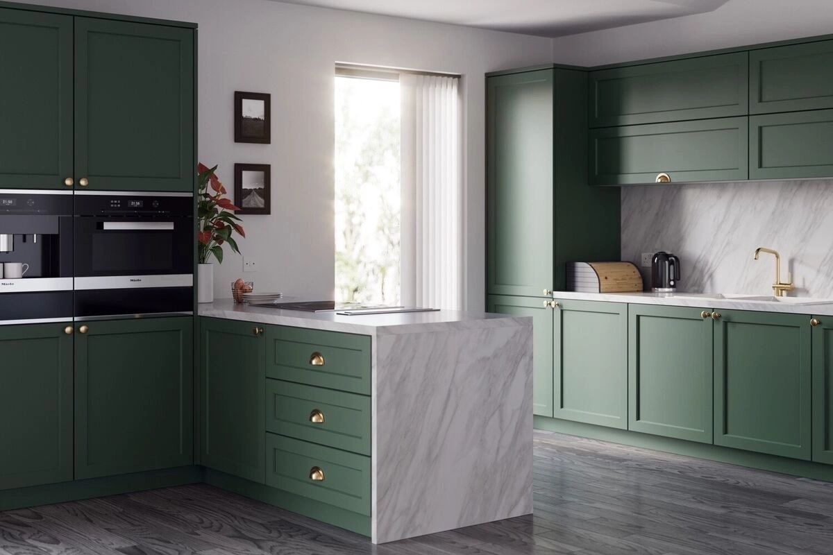 Green cabinetry wrap